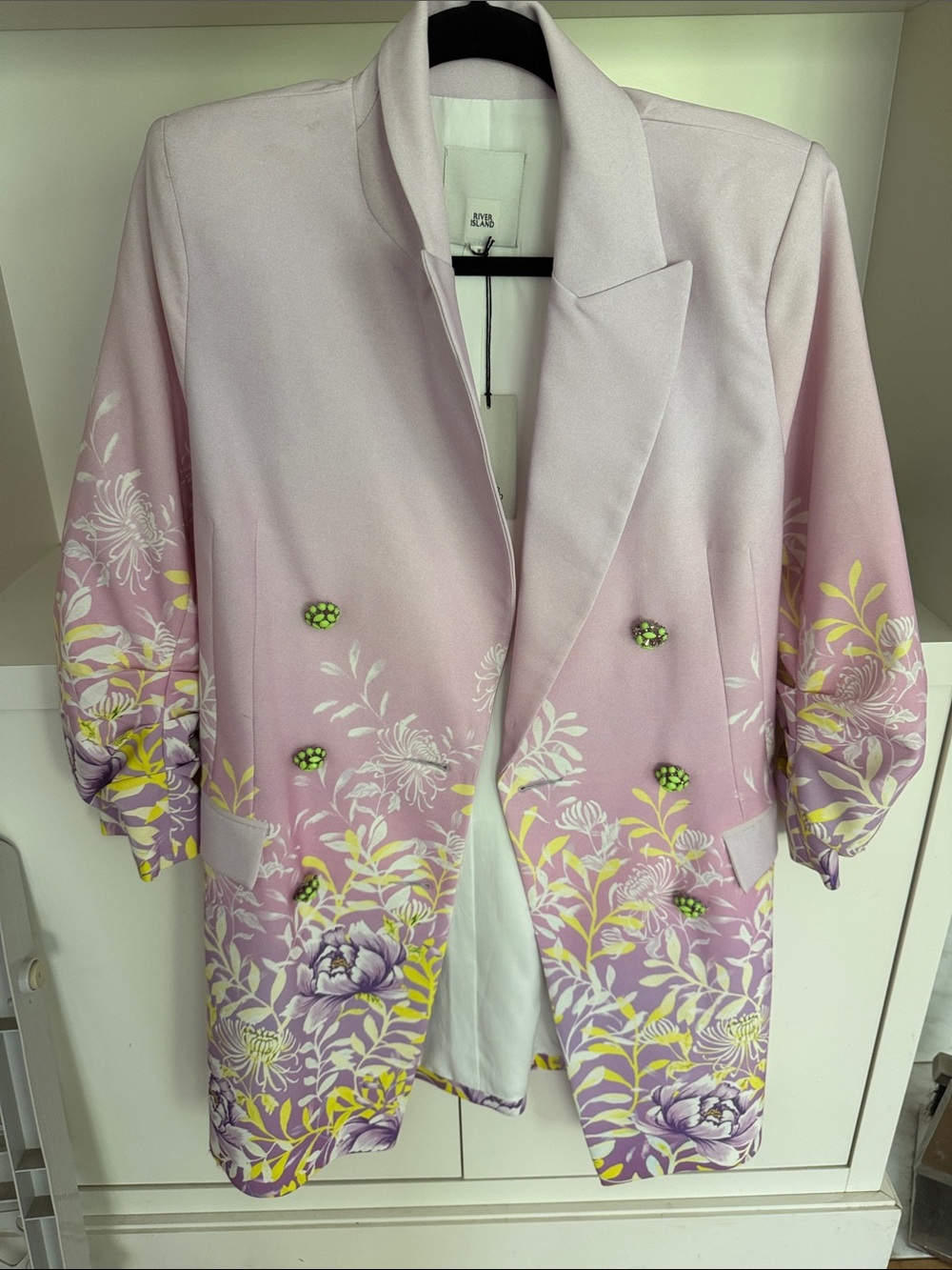 Floral Pink Ombre Double-Breasted Jacket